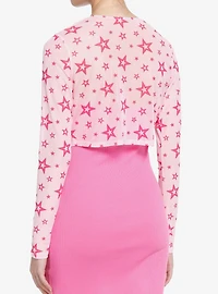 Sweet Society Star Mesh Tie-Front Girls Crop Long-Sleeve Top