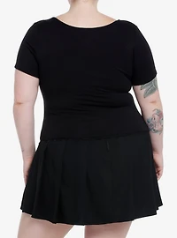 Cosmic Aura Black Cross Ruched Girls Crop Top Plus Size