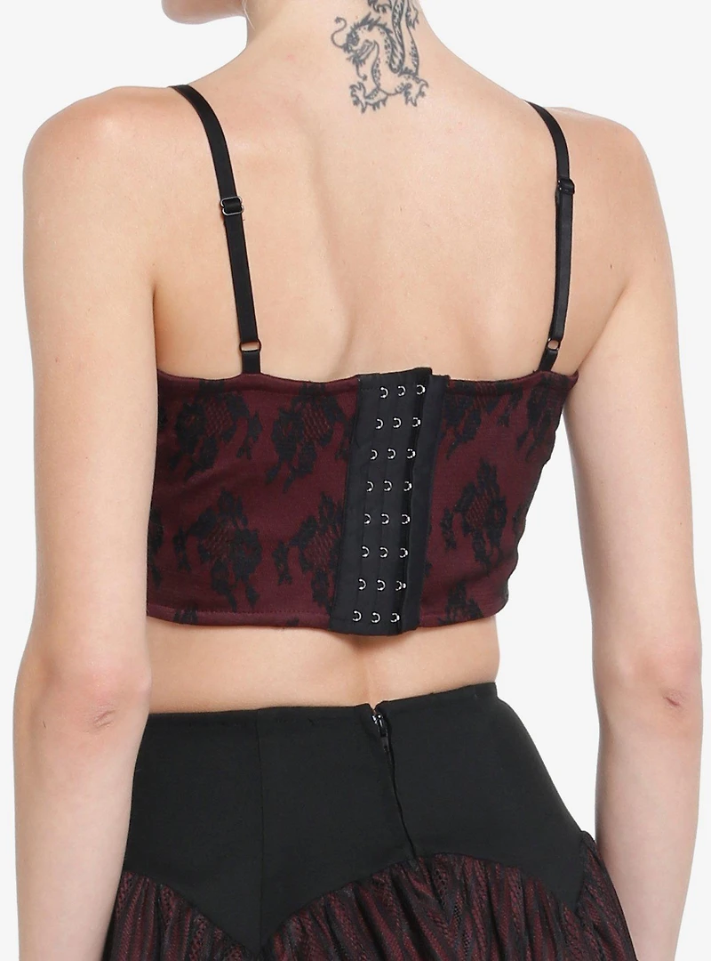 Cosmic Aura Burgundy Lace Cross Girls Crop Corset