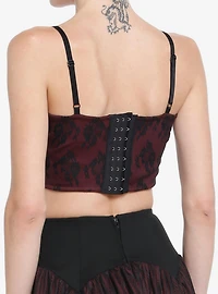 Cosmic Aura Burgundy Lace Cross Girls Crop Corset