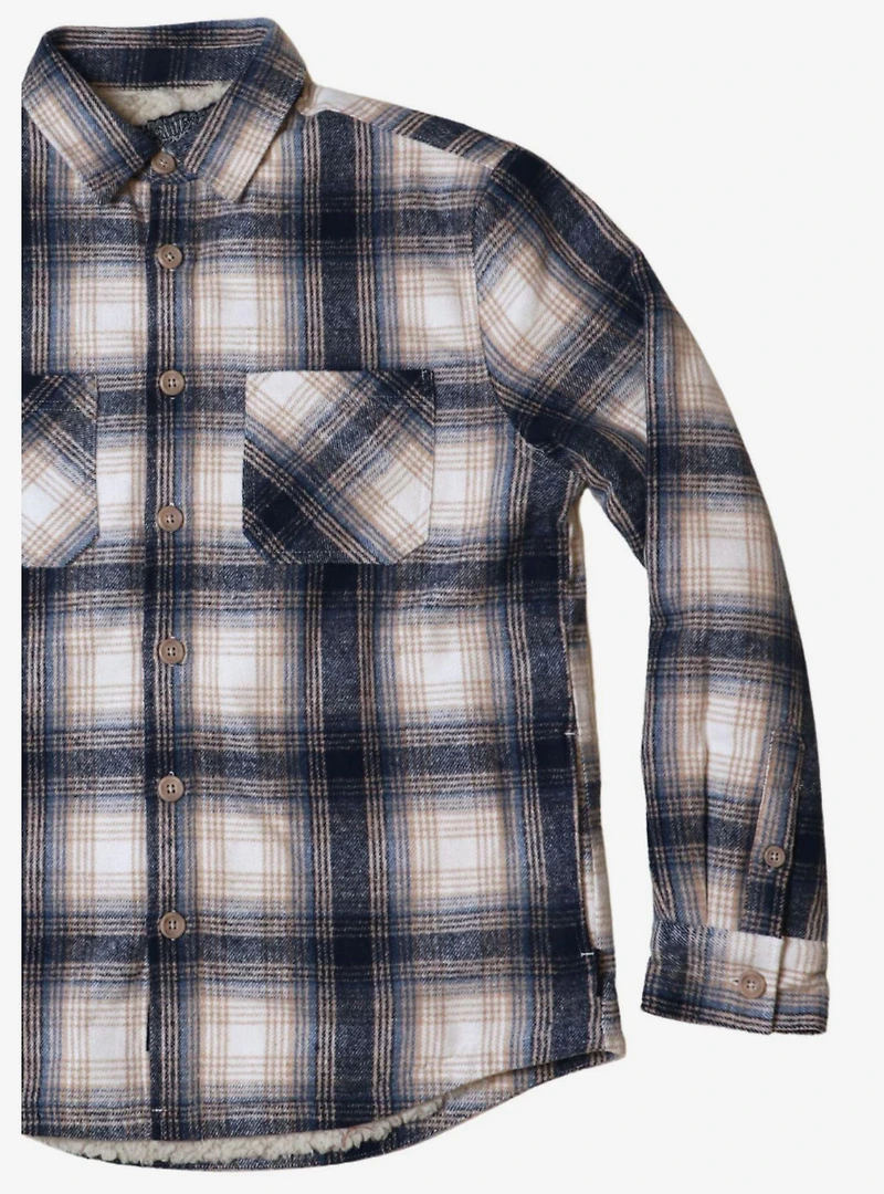 Cream And Blue Sherpa Lined Flannel Shacket