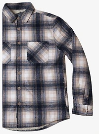 Cream And Blue Sherpa Lined Flannel Shacket
