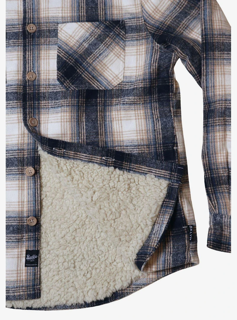 Cream And Blue Sherpa Lined Flannel Shacket