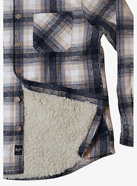 Cream And Blue Sherpa Lined Flannel Shacket