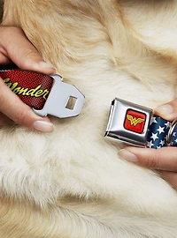 DC Comics Justice League Wonder Woman Face Stars Seatbelt Buckle Dog Collar