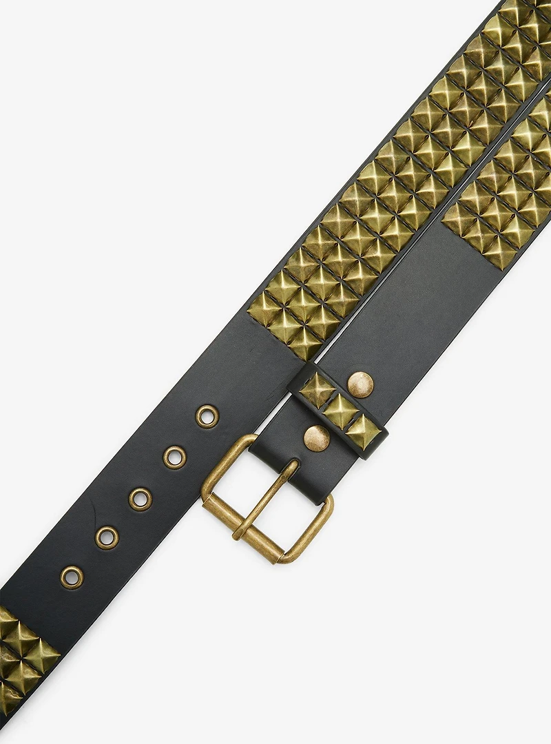 Gold Three Row Pyramid Stud Belt