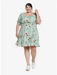 Disney Peter Pan Tinker Bell Floral Allover Print Plus Smock Dress - BoxLunch Exclusive