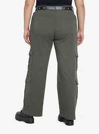Olive Cargo Pants With Belt Plus Size