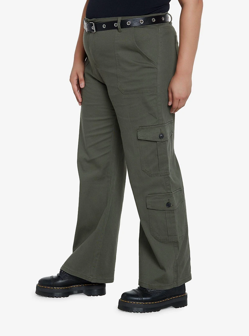 Olive Cargo Pants With Belt Plus Size