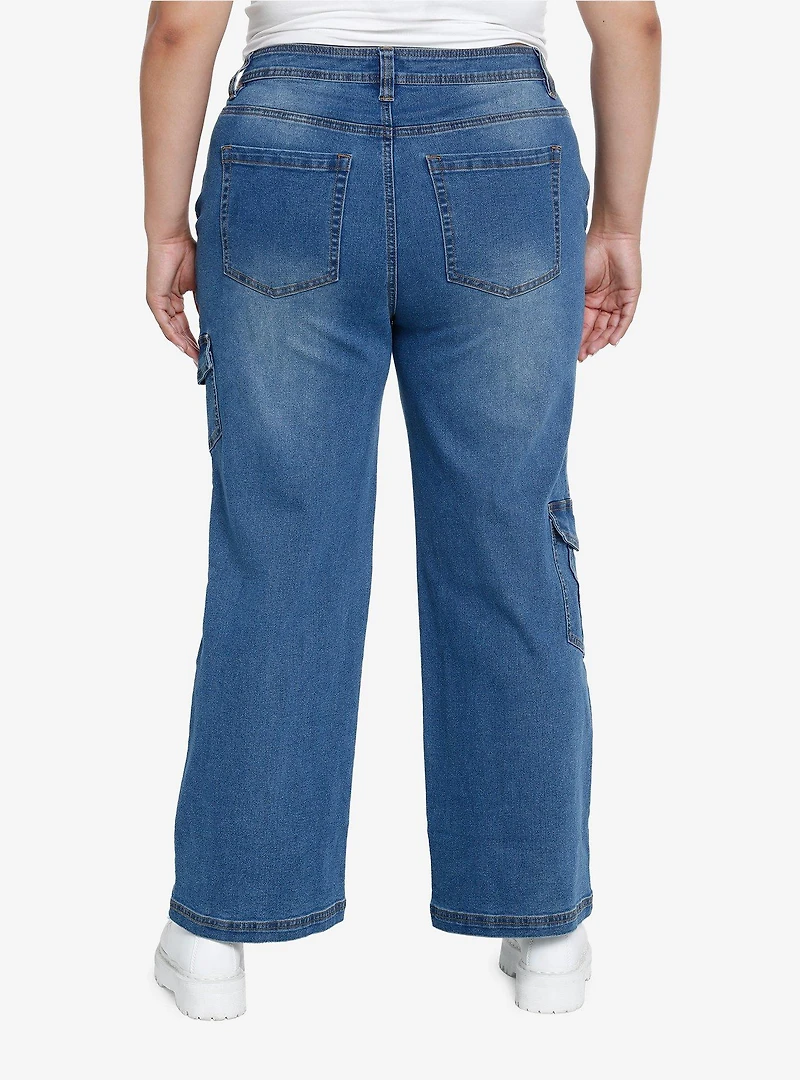 Blue Denim Cargo Pants Plus