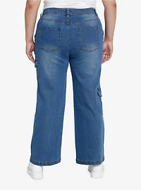Blue Denim Cargo Pants Plus