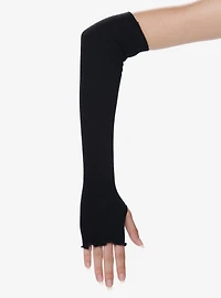 Black Lettuce Trim Ribbed Arm Warmers