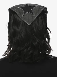 Black Distressed Star Denim Hair Scarf