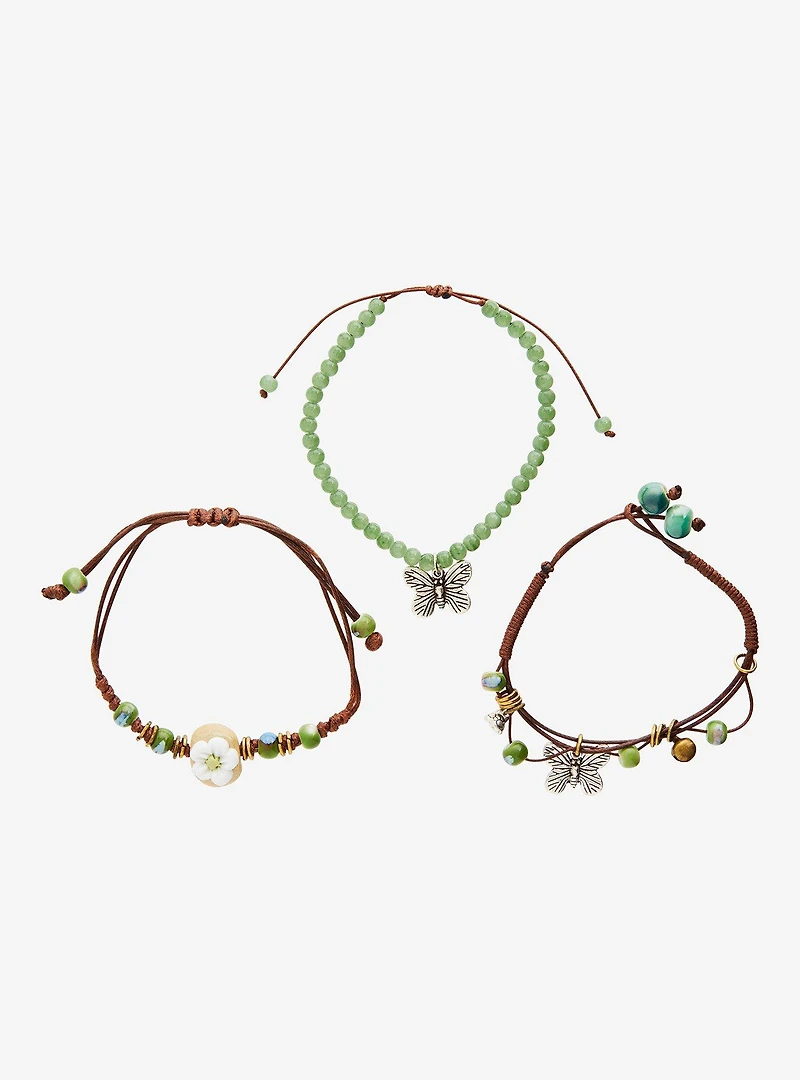 Thorn & Fable Butterfly Flower Cord Bracelet Set