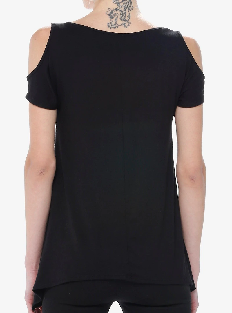 Social Collision Skull Flowers Girls Cold Shoulder Top