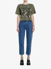 Thorn & Fable Butterfly Forest Green Wash Girls Crop T-Shirt