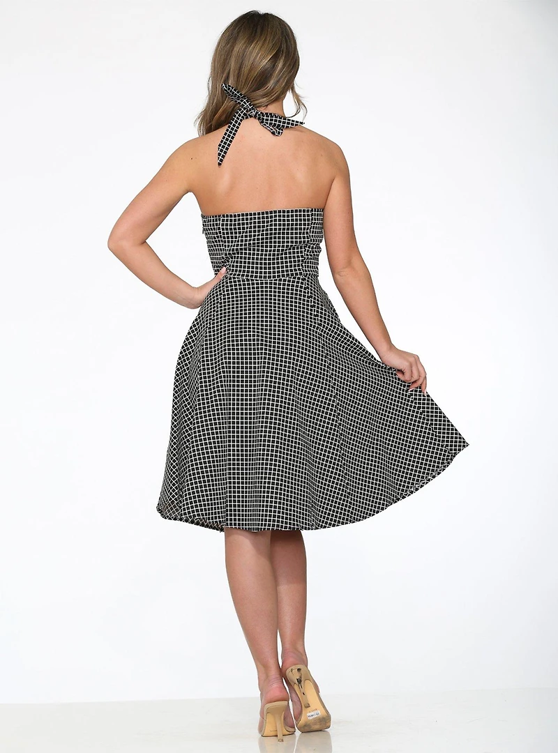 White Gingham Halter Dress