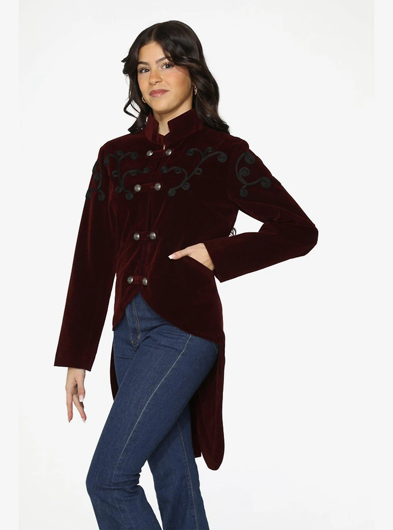 Burgundy Velvet Tailed Jacket