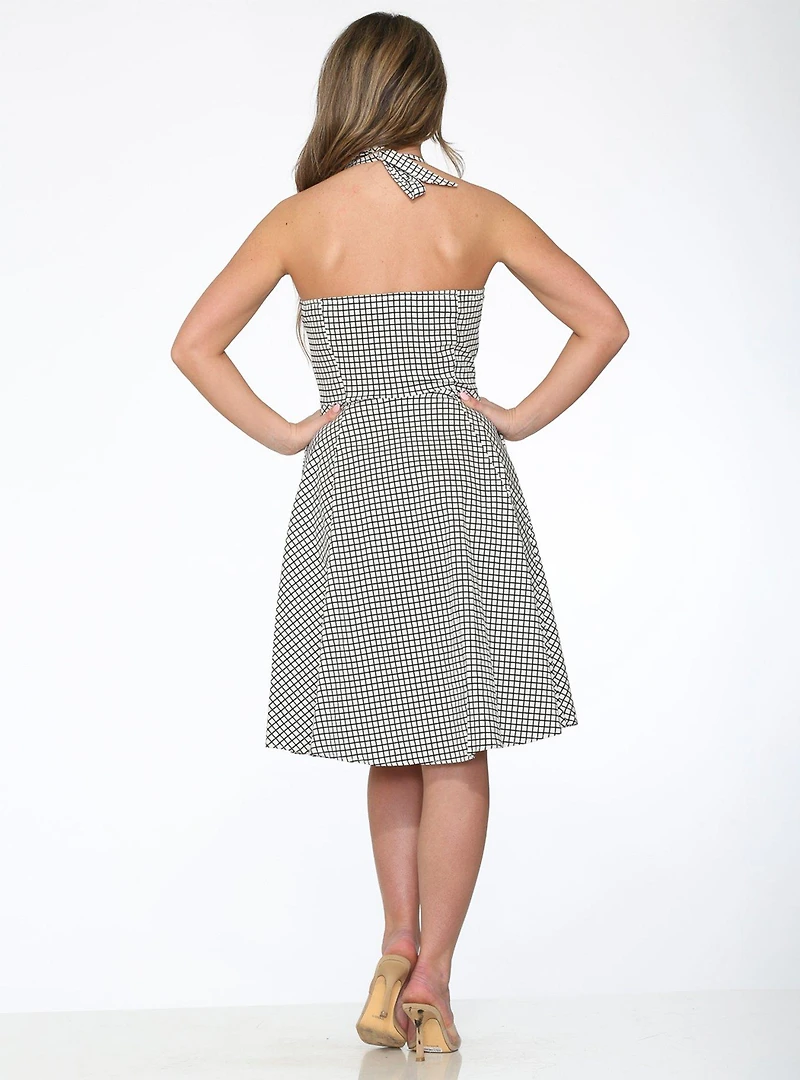 White Black Gingham Halter Dress