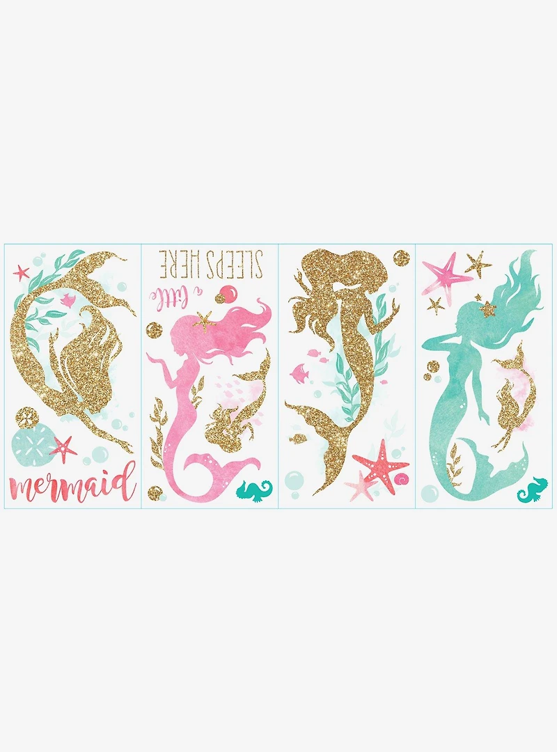 Mermaid Peel And Stick Wall Decals With Gltter