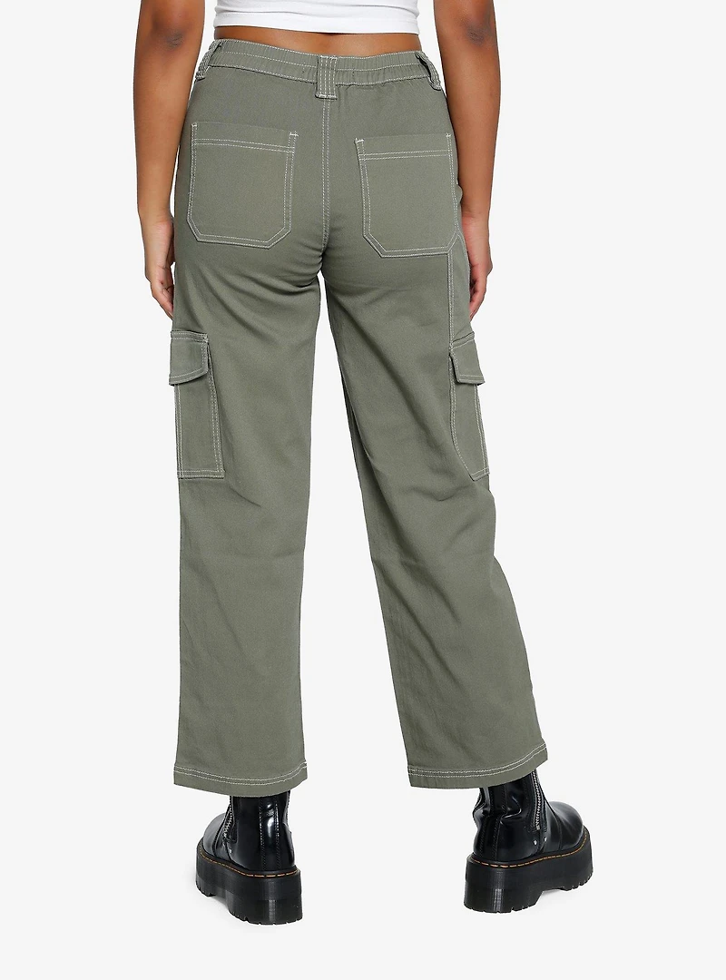 Olive Contrast Stitch Carpenter Pants
