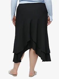 Cosmic Aura Black Asymmetrical Midi Skirt Plus Size
