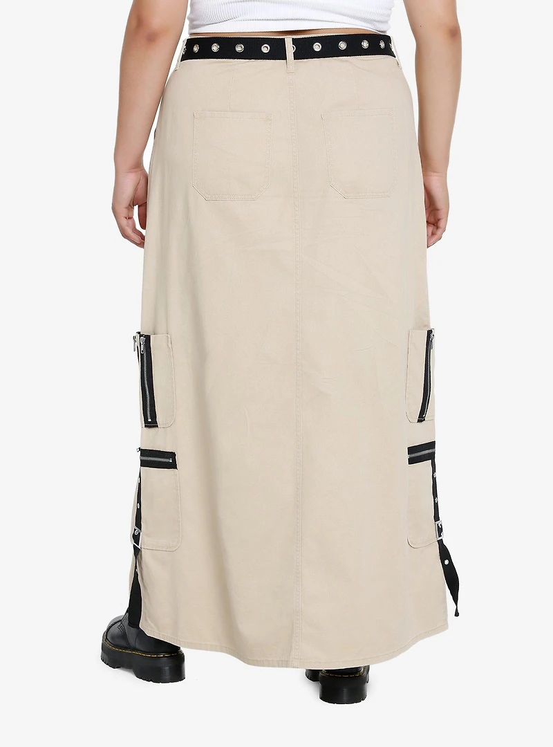 Social Collision Khaki Cargo Maxi Skirt Plus