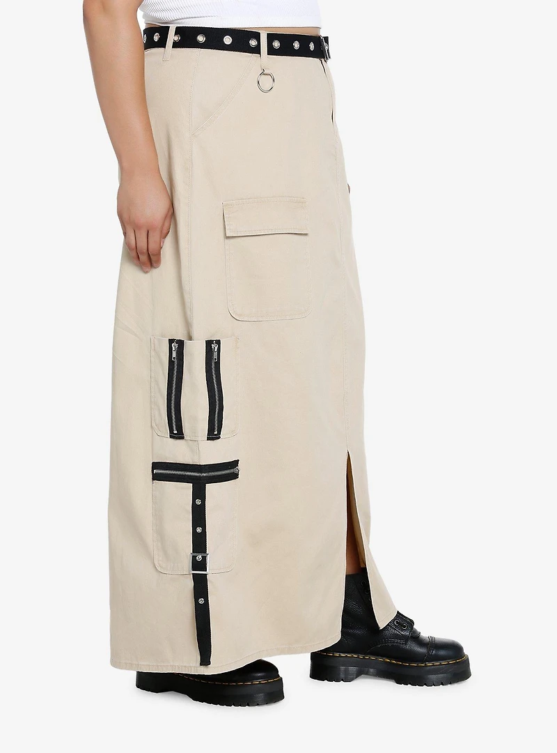 Social Collision Khaki Cargo Maxi Skirt Plus