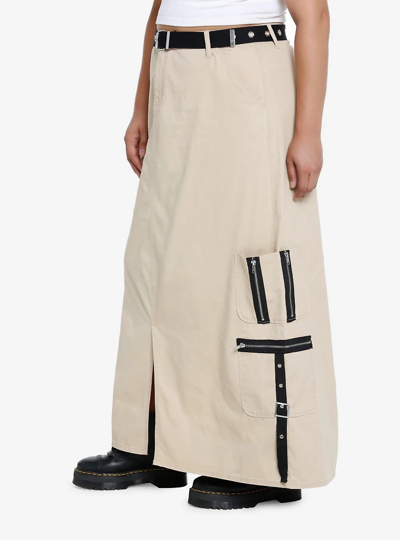 Social Collision Khaki Cargo Maxi Skirt Plus