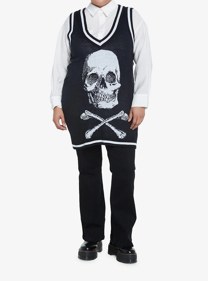 Social Collision Skull & Crossbones Girls Oversized Sweater Vest Plus Size