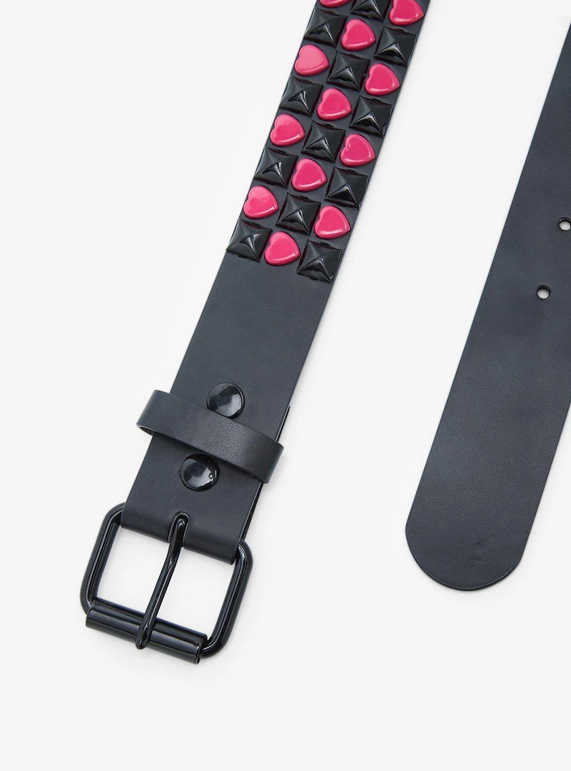 Black & Pink Heart Pyramid Stud Belt