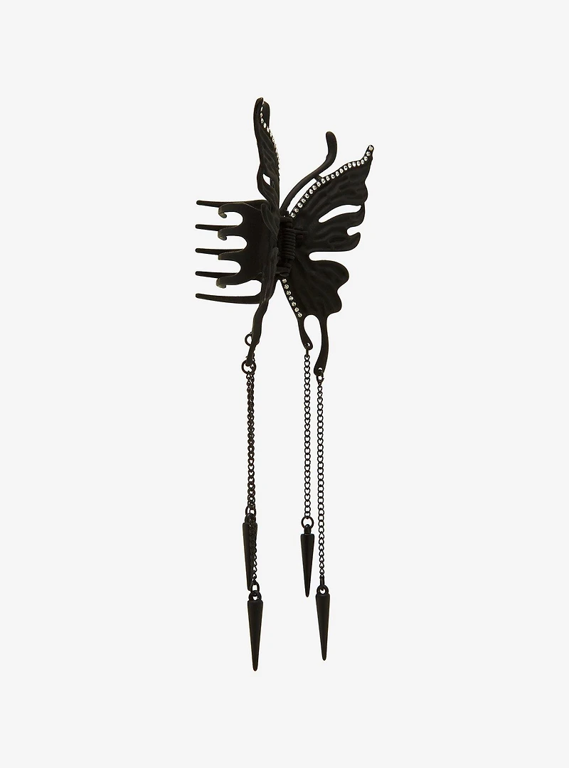 Black Butterfly Dangling Spike Claw Hair Clip
