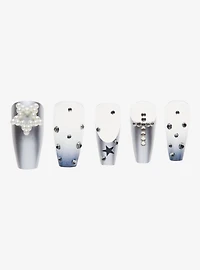 Blackheart Silver Star Gem Faux Nail Set
