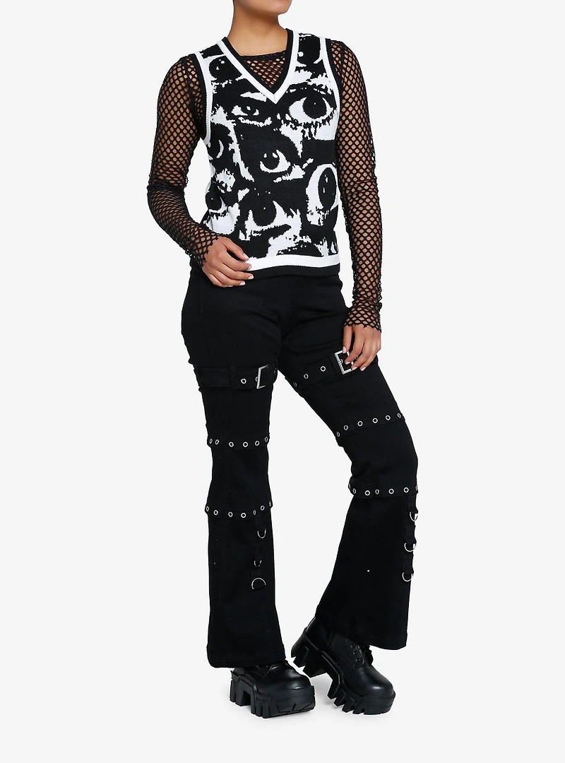 Black & White Allover Eyes Girls Sweater Vest