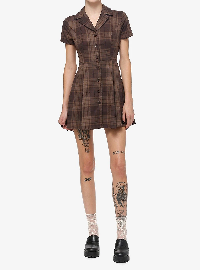 Thorn & Fable Brown Plaid Retro Dress