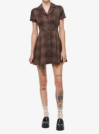 Thorn & Fable Brown Plaid Retro Dress