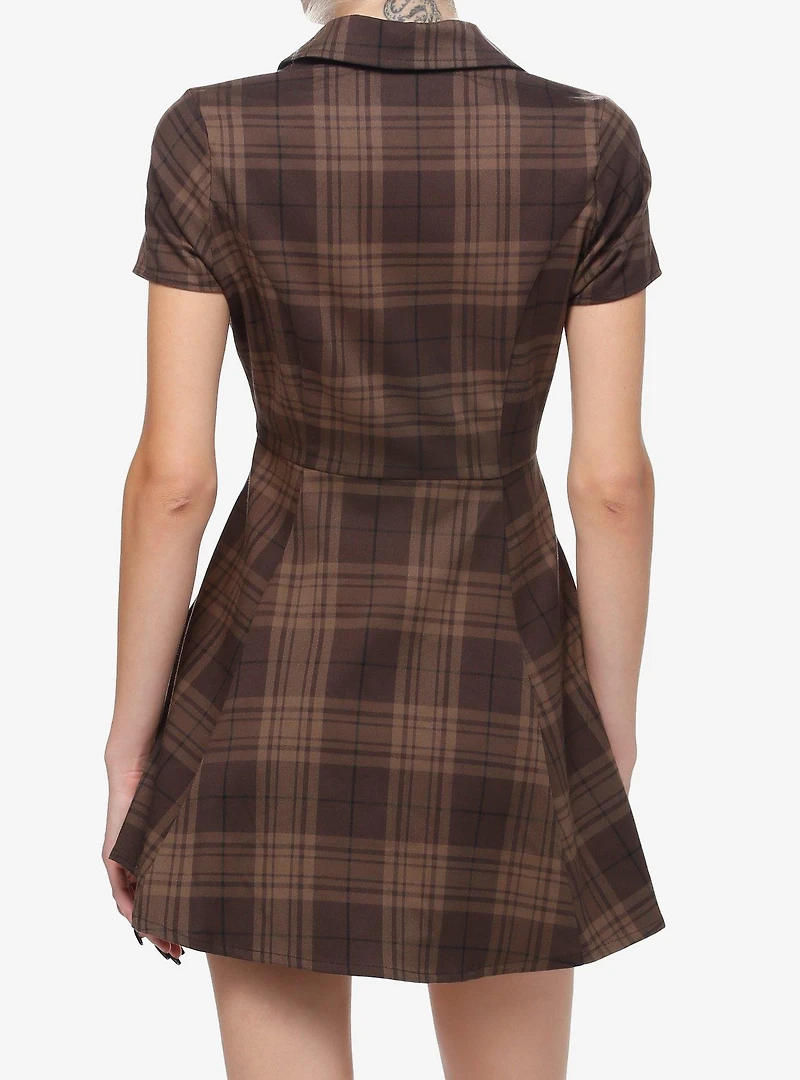 Thorn & Fable Brown Plaid Retro Dress