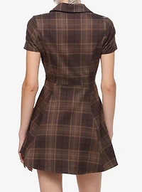 Thorn & Fable Brown Plaid Retro Dress