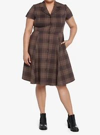 Thorn & Fable Brown Plaid Retro Dress Plus Size