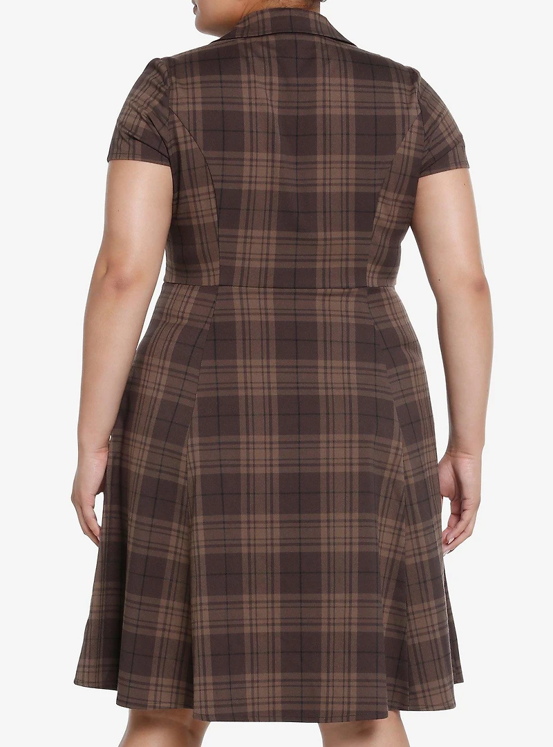 Thorn & Fable Brown Plaid Retro Dress Plus Size