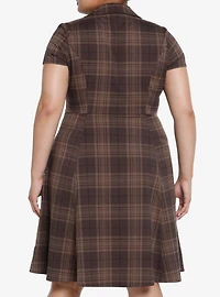Thorn & Fable Brown Plaid Retro Dress Plus Size