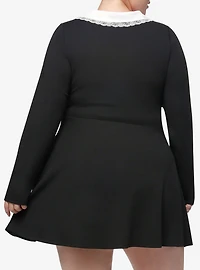 Cosmic Aura Black Peter Pan Collar Long-Sleeve Dress Plus Size