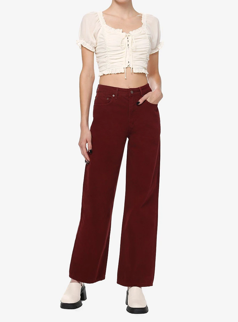 Thorn & Fable Antique White Ruched Girls Crop Top