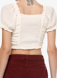 Thorn & Fable Antique White Ruched Girls Crop Top