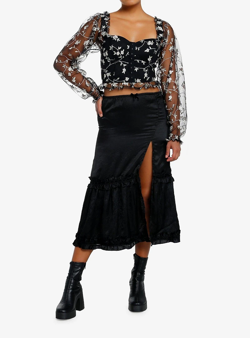 Cosmic Aura Floral Mesh Girls Crop Top