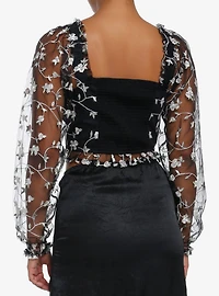 Cosmic Aura Floral Mesh Girls Crop Top