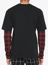 Black & Red Plaid Sleeve Twofer Long-Sleeve T-Shirt