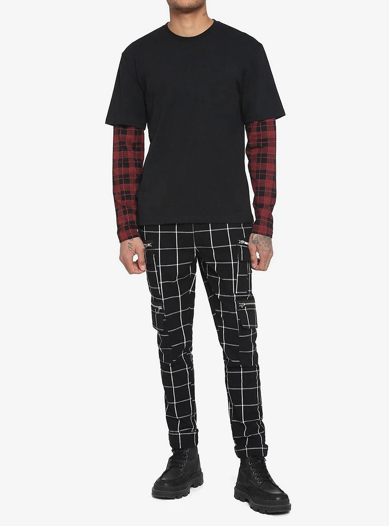 Black & Red Plaid Sleeve Twofer Long-Sleeve T-Shirt