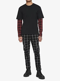 Black & Red Plaid Sleeve Twofer Long-Sleeve T-Shirt