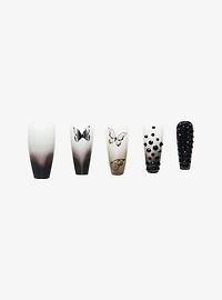 Blackheart Butterfly Rhinestone Faux Nail Set